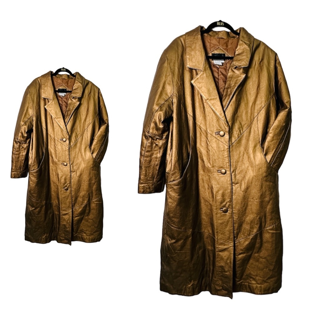 Gorgeous Vintage Bronze Metallic Genuine Leather Trench Coat by Via Accenti